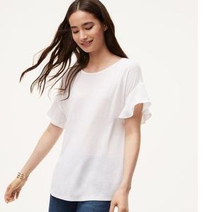 LOFT Soft White Mixed Media Flutter Top